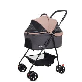 Pet Stroller for Small Dogs, Cats, Dog Cat Stroller, Foldable Cart, Detachable Basket, Lightweight (Dark Peach/Dark Gray)