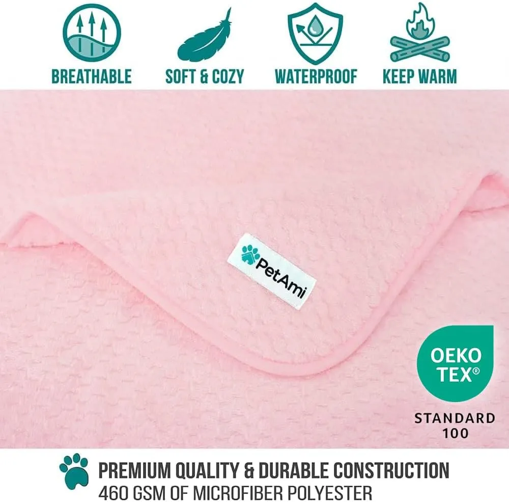 PetAmi Waterproof Dog Blanket, Leakproof Puppy Blanket for Medium Large Dogs, Furniture Sofa Couch Cover Protector, Fleece Pet Throw for Indoor Cat Kitten, Reversible Washable Soft Plush, 40x60 Pink