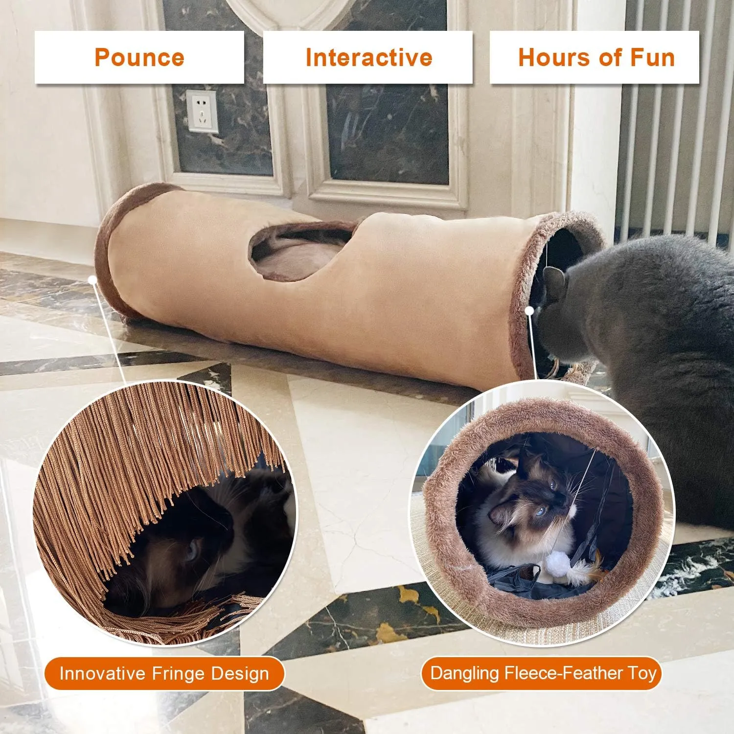 Petest Collapsible Cat Tunnel Pet Play Tube Crinkle Tunnel with Cat ToysLength 35" Diameter 9.7"
