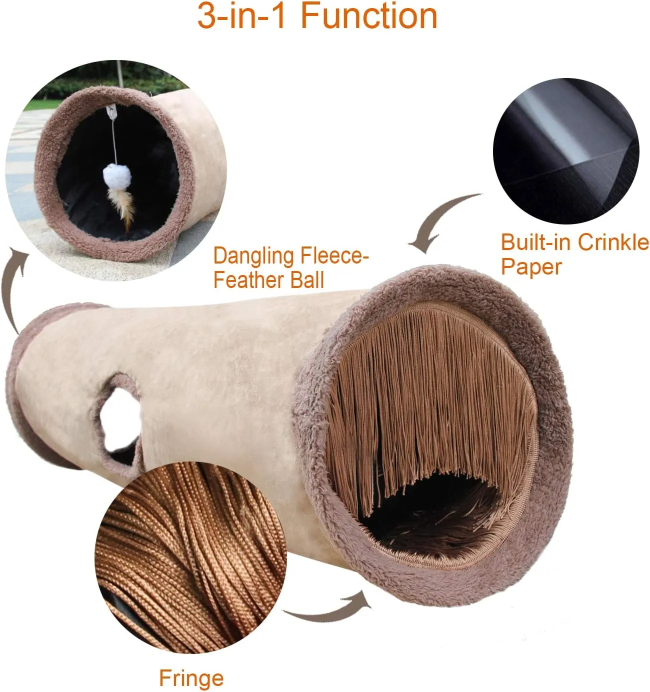 Petest Collapsible Cat Tunnel Pet Play Tube Crinkle Tunnel with Cat ToysLength 35" Diameter 9.7"