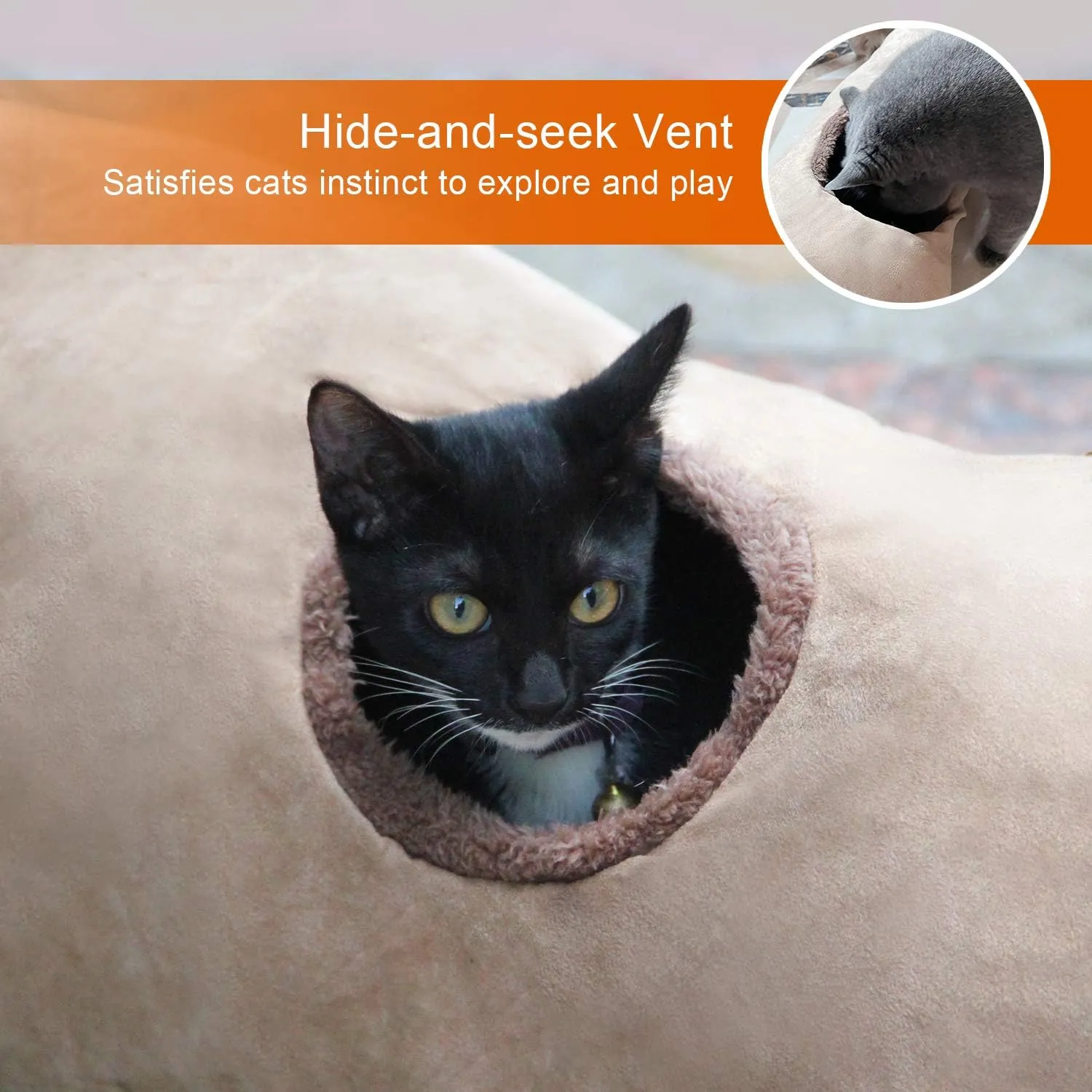 Petest Collapsible Cat Tunnel Pet Play Tube Crinkle Tunnel with Cat ToysLength 35" Diameter 9.7"