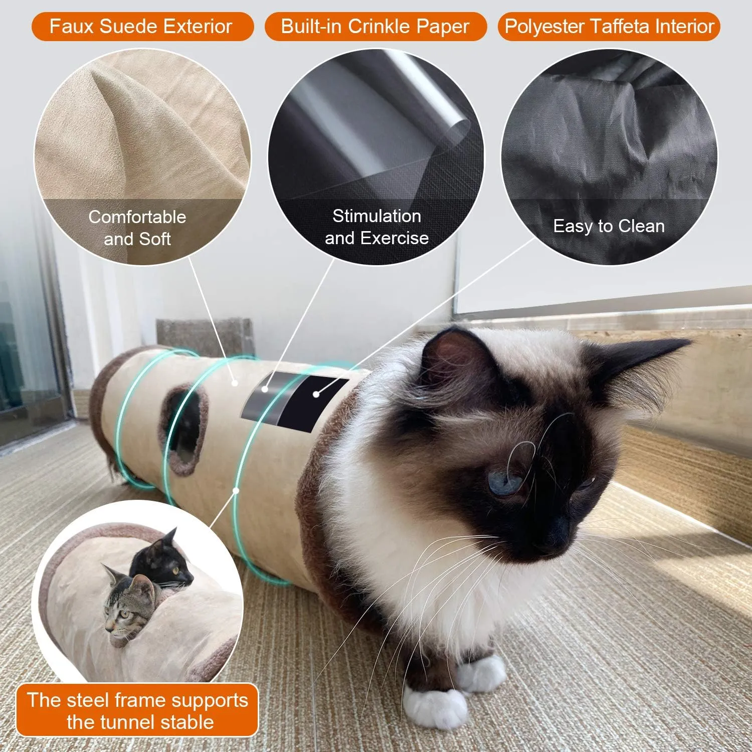 Petest Collapsible Cat Tunnel Pet Play Tube Crinkle Tunnel with Cat ToysLength 35" Diameter 9.7"