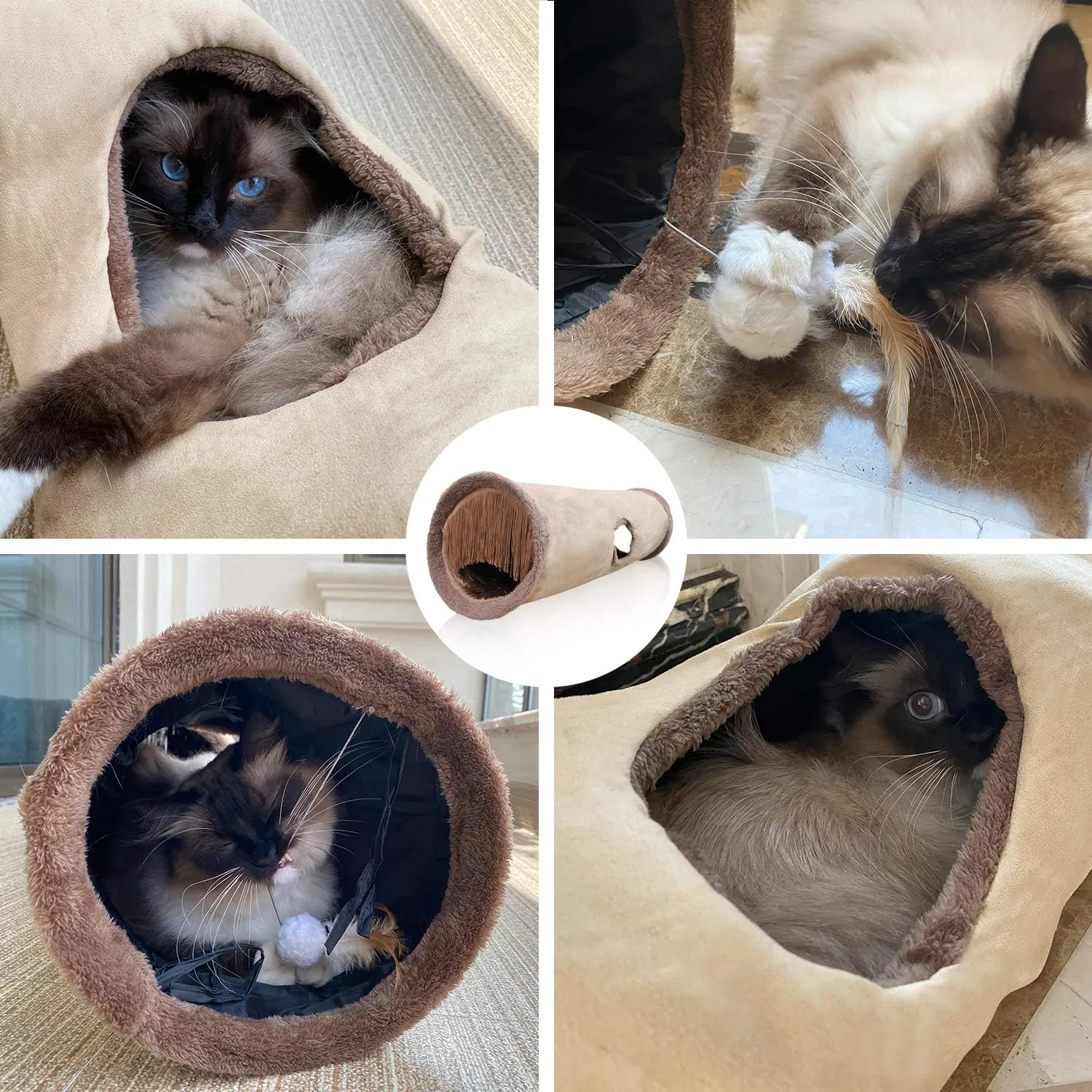 Petest Collapsible Cat Tunnel Pet Play Tube Crinkle Tunnel with Cat ToysLength 35" Diameter 9.7"