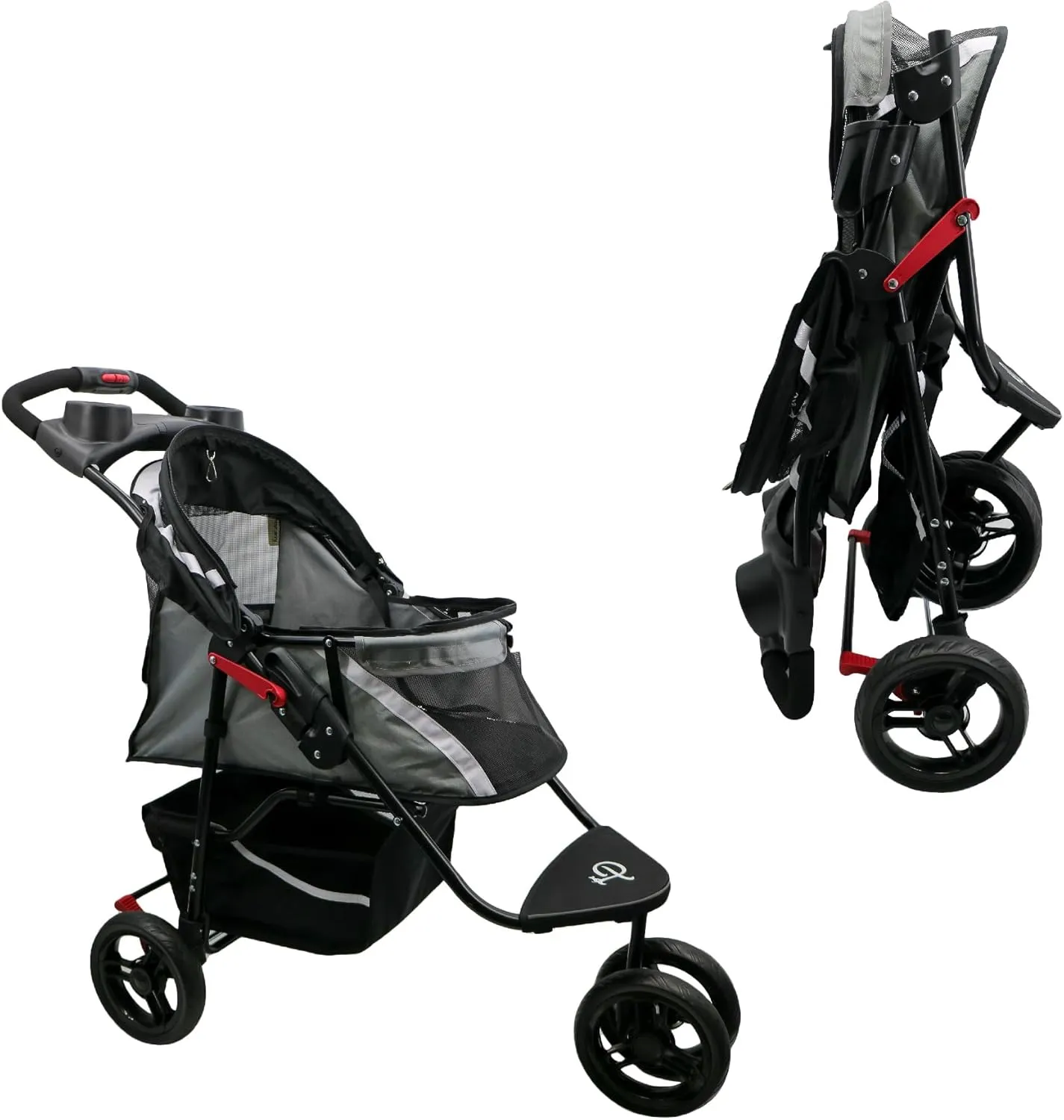 Petique Revolutionary Durable Pet Stroller, Easy Fold, Quality mesh Windows, Large Storage Basket, Secure Cup Holder Tray, Small/Medium Dogs, Cats and Pets, Supports up to 55LBS - Galaxy (Gray)