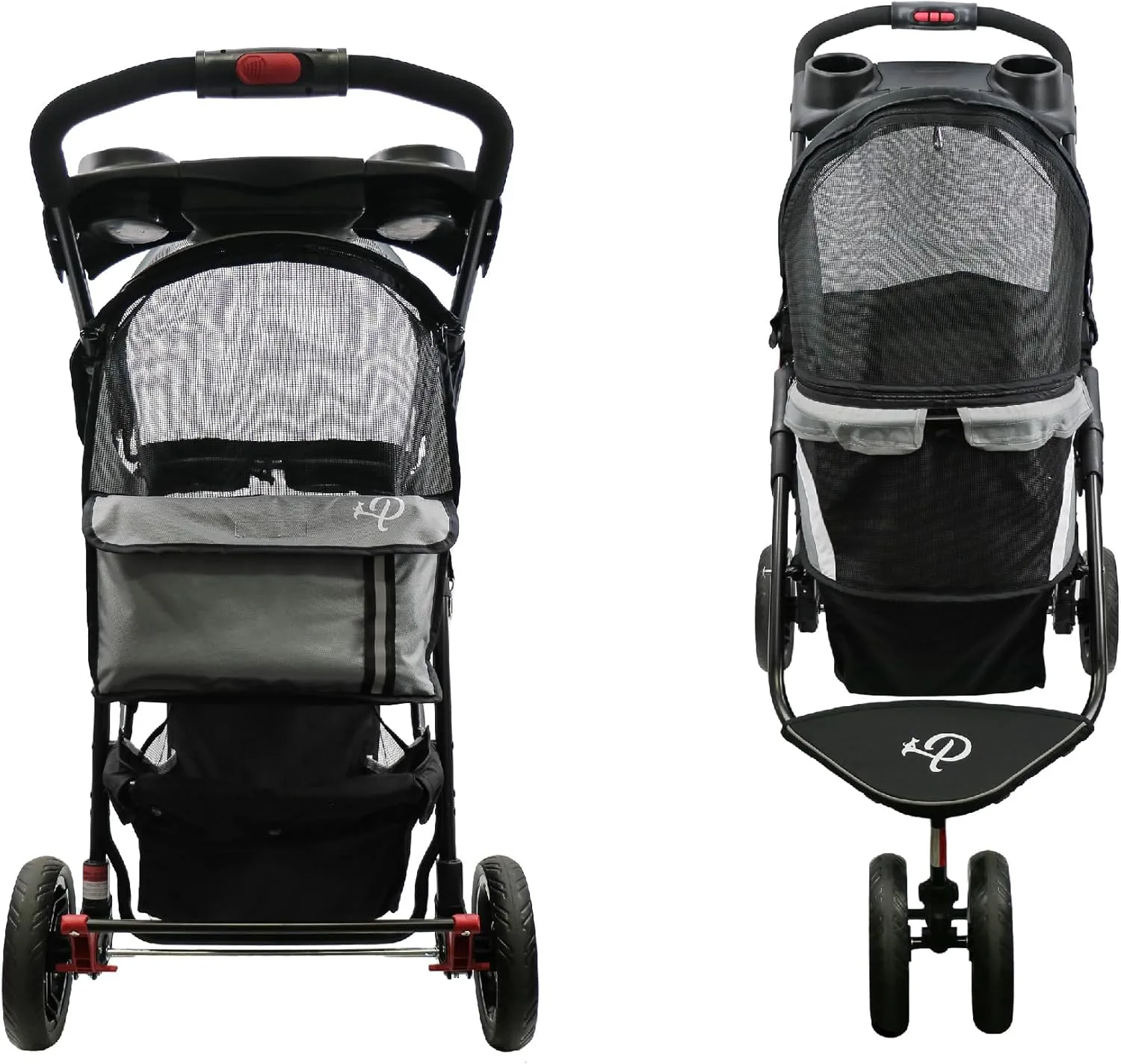 Petique Revolutionary Durable Pet Stroller, Easy Fold, Quality mesh Windows, Large Storage Basket, Secure Cup Holder Tray, Small/Medium Dogs, Cats and Pets, Supports up to 55LBS - Galaxy (Gray)