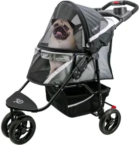 Petique Revolutionary Durable Pet Stroller, Easy Fold, Quality mesh Windows, Large Storage Basket, Secure Cup Holder Tray, Small/Medium Dogs, Cats and Pets, Supports up to 55LBS - Galaxy (Gray)