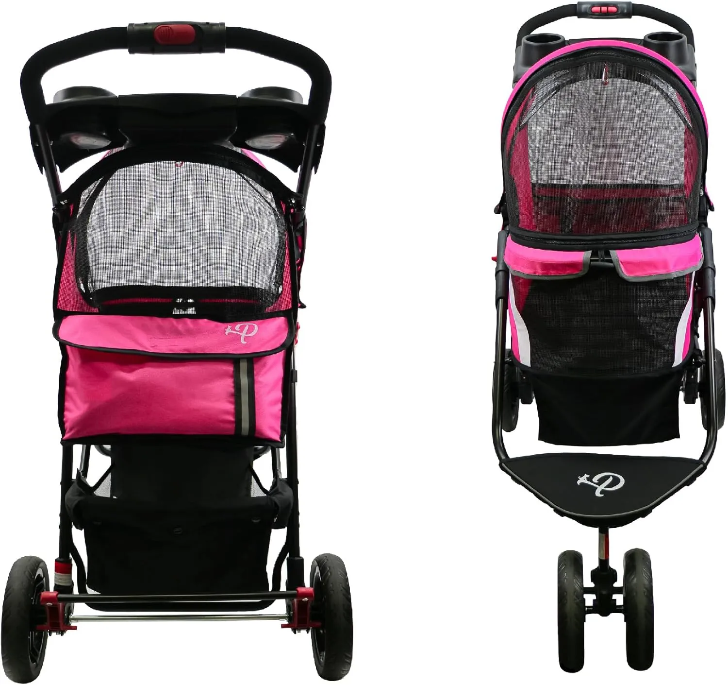 Petique Revolutionary Durable Pet Stroller, Easy Fold, Quality mesh Windows, Large Storage Basket, Secure Cup Holder Tray, Small/Medium Dogs, Cats and Pets, Supports up to 55LBS - Supernova (Pink)