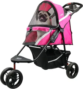 Petique Revolutionary Durable Pet Stroller, Easy Fold, Quality mesh Windows, Large Storage Basket, Secure Cup Holder Tray, Small/Medium Dogs, Cats and Pets, Supports up to 55LBS - Supernova (Pink)