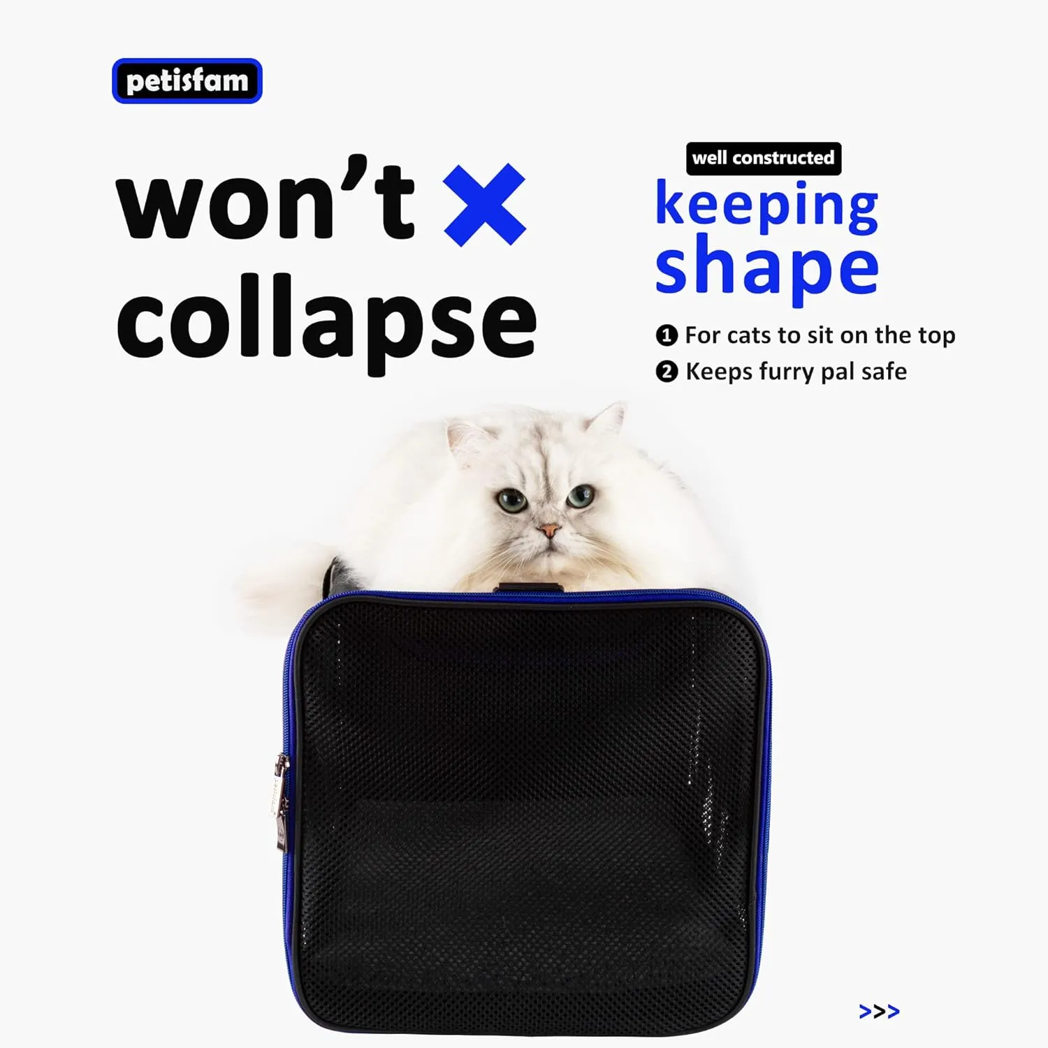 petisfam Easy Load Soft Pet Carrier Bag Cat for Medium, Large Cats, Puppy, Sturdy, Collapsible, Comfy, Black w/Blue Trim, L