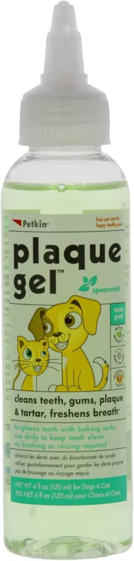 Petkin Plaque Remover Gel  Cleans Teeth and Gums, Removes Plaque and Tartar - Freshens Breath and Whitens Teeth with Baking Soda - Ideal for Daily Use, No Brushing or Rinsing - 4 fl oz