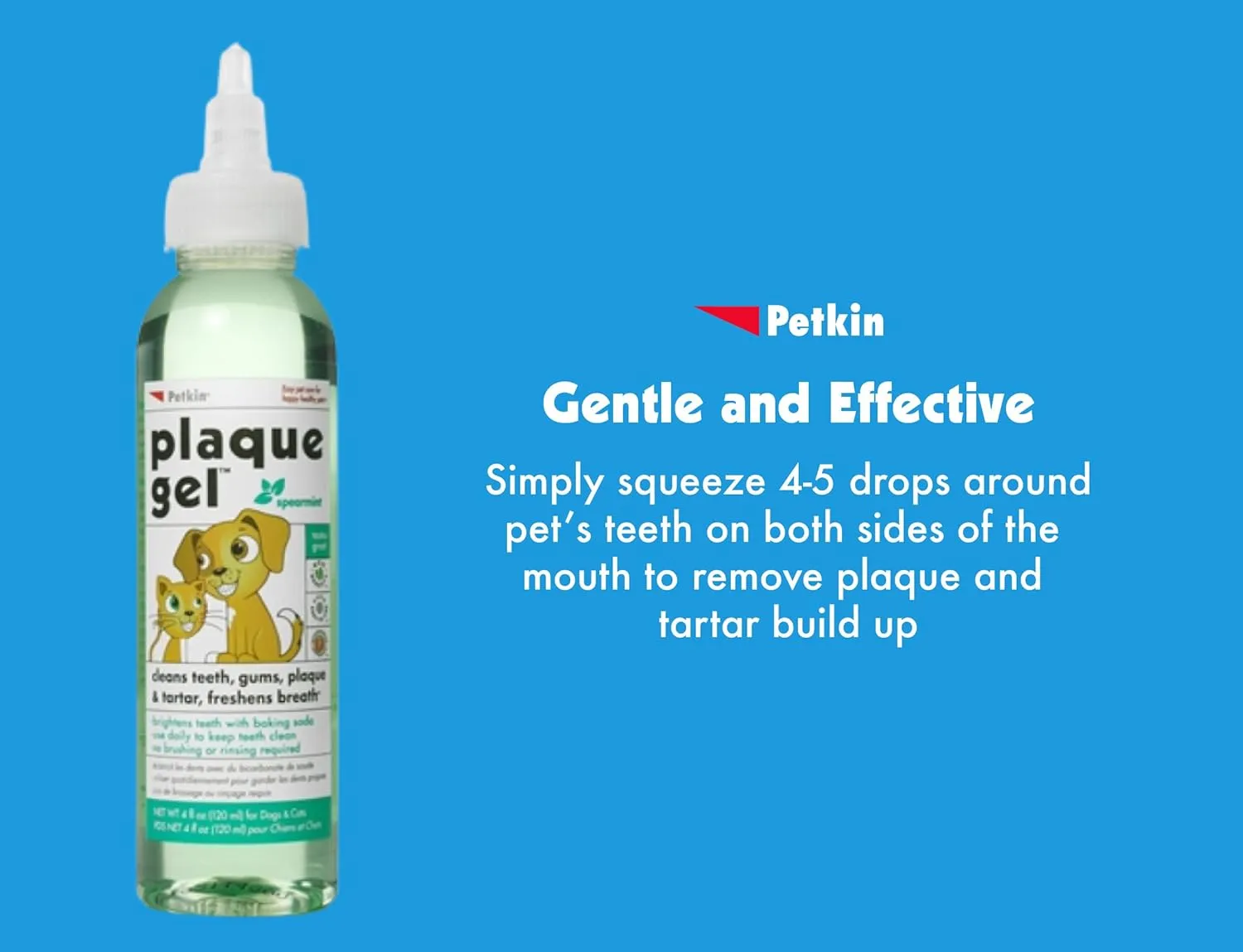 Petkin Plaque Remover Gel  Cleans Teeth and Gums, Removes Plaque and Tartar - Freshens Breath and Whitens Teeth with Baking Soda - Ideal for Daily Use, No Brushing or Rinsing - 4 fl oz