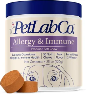 PetLab Co. Allergy & Immune Probiotics for Dogs, Support Seasonal Allergies, Gut & Digestive Health - Pork Flavor - 30 Soft Chews