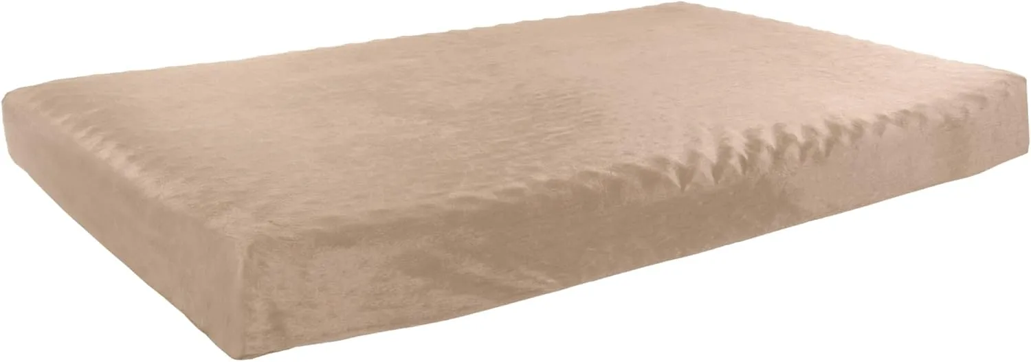 PETMAKER Orthopedic 2-Layer Memory Foam Dog Bed with Machine Washable Sherpa Top - 46x27, Up to 95lbs (Tan)