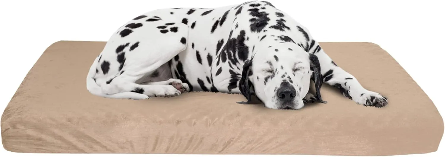PETMAKER Orthopedic 2-Layer Memory Foam Dog Bed with Machine Washable Sherpa Top - 46x27, Up to 95lbs (Tan)