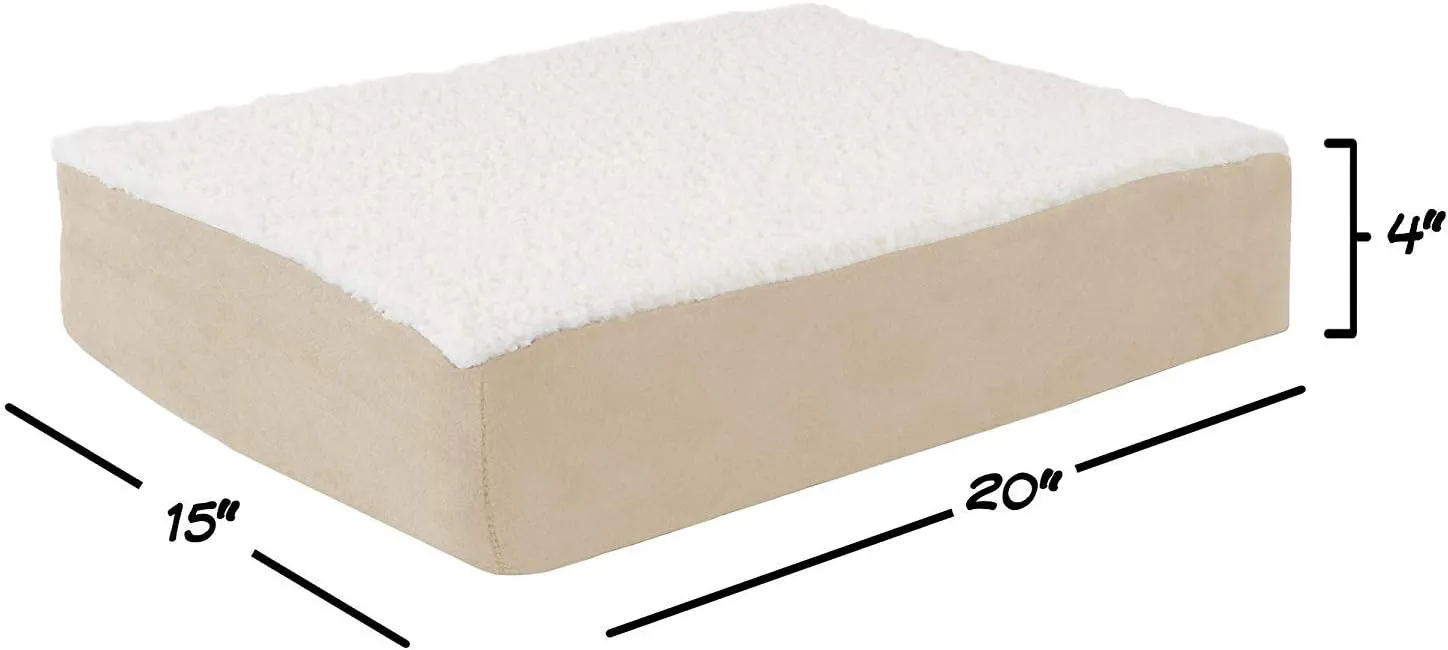 PETMAKER Orthopedic Dog Bed - 2-Layer Memory Foam Pet Bed with Machine Washable Sherpa Cover - 20x15 Pet Bed for Small Dogs up to 20lbs (Tan)