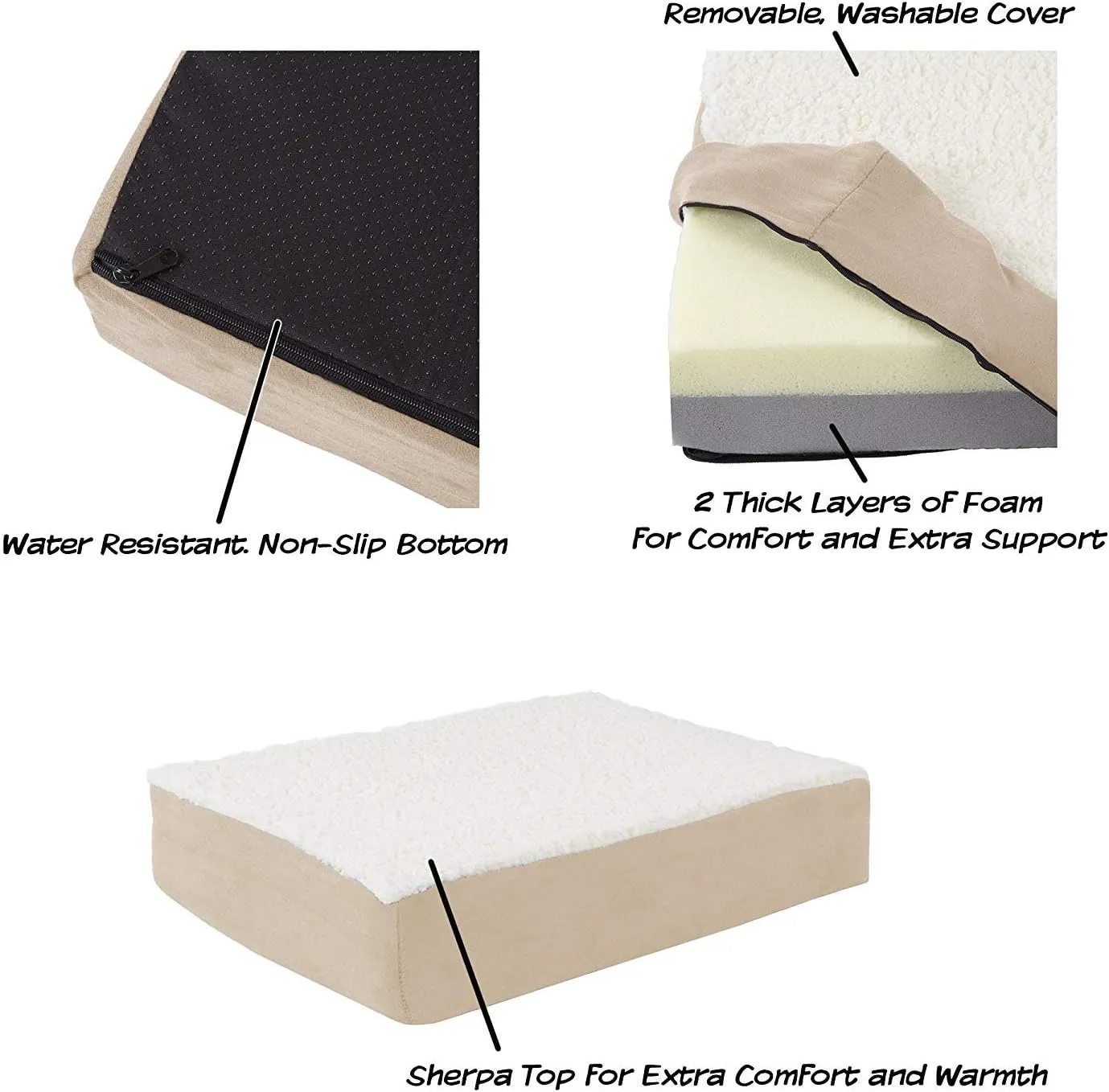 PETMAKER Orthopedic Dog Bed - 2-Layer Memory Foam Pet Bed with Machine Washable Sherpa Cover - 20x15 Pet Bed for Small Dogs up to 20lbs (Tan)