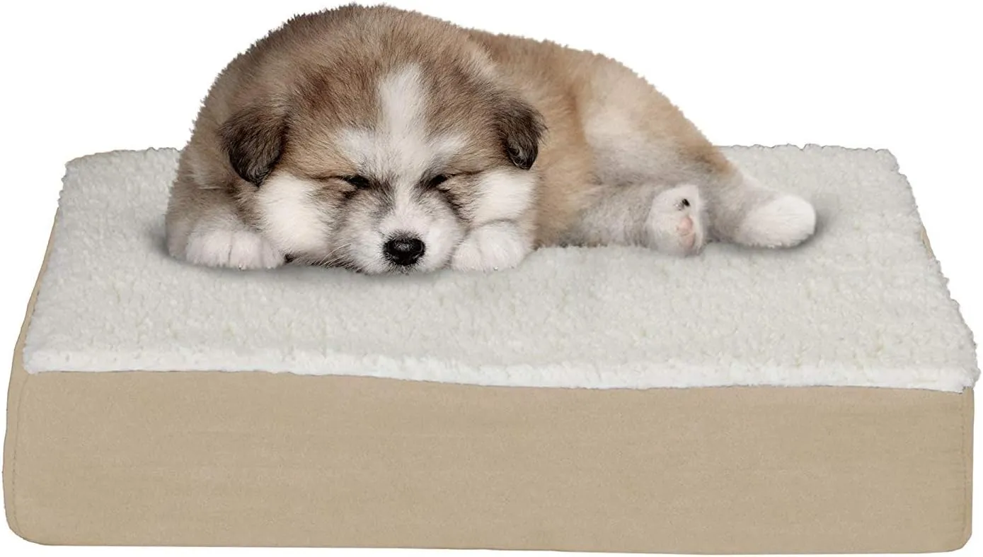 PETMAKER Orthopedic Dog Bed - 2-Layer Memory Foam Pet Bed with Machine Washable Sherpa Cover - 20x15 Pet Bed for Small Dogs up to 20lbs (Tan)