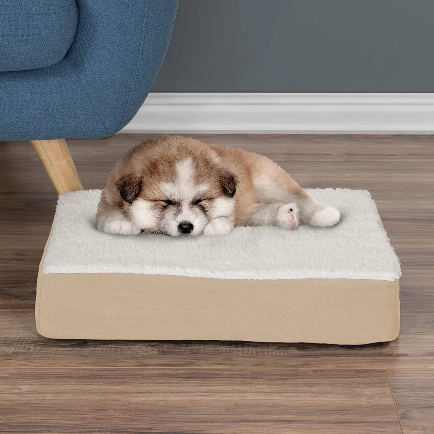 PETMAKER Orthopedic Dog Bed - 2-Layer Memory Foam Pet Bed with Machine Washable Sherpa Cover - 20x15 Pet Bed for Small Dogs up to 20lbs (Tan)