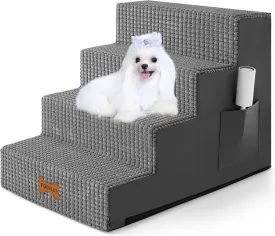 POCBLUE Dog Stairs for Small Dogs and Cats 17.7" H, 4-Step Pet Step for High Bed or Couch, Non-Slip Balanced Pet Ramp Indoor with High-Density Foam and Washable Cover, Dark Grey