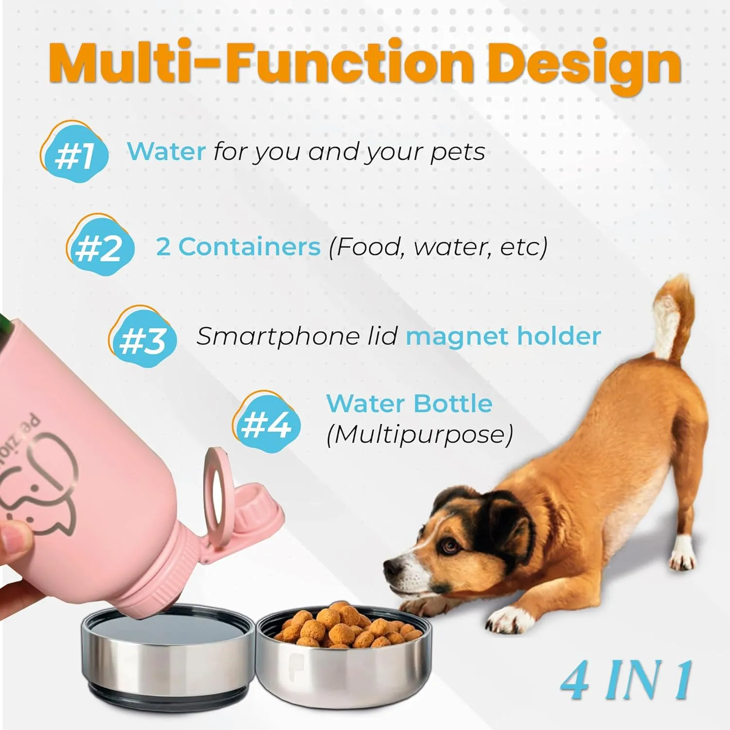Portable Dog Water Bottle & Collapsible Dog Bowl Set  No-Spill, Travel-Friendly Puppy Essentials for Food & Water  Durable Dispenser for Outdoor Adventures (Pink)