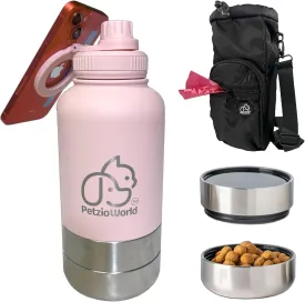 Portable Dog Water Bottle & Collapsible Dog Bowl Set  No-Spill, Travel-Friendly Puppy Essentials for Food & Water  Durable Dispenser for Outdoor Adventures (Pink)