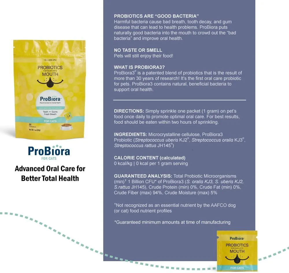 Probiora for Cats | Oral Care Probiotic Supplement | Pet Probiotics to Reduce Bad Breath | Cat Nutritional Supplement for Dental Health | 30 Servings (Jar) (30 Serving (Pack of 1), Pouch)