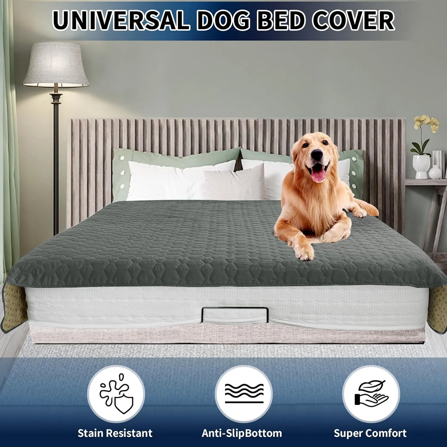 PureFit 100% Waterproof and Anti-Slip Dog Bed Cover, Washable Pet Blanket, Stain Resistant Sofa Couch Furniture Protector Cover for Kids, Dog, Cat (30x70 Inch, Dark Grey)