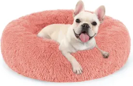 rabbitgoo Calming Dog Bed for Small Medium, 27 inches Pet Bed Machine Washable, Non-Slip Round Fluffy Plush Faux Fur, Soft Donut Cuddler Cushion for Small Dogs, Pink