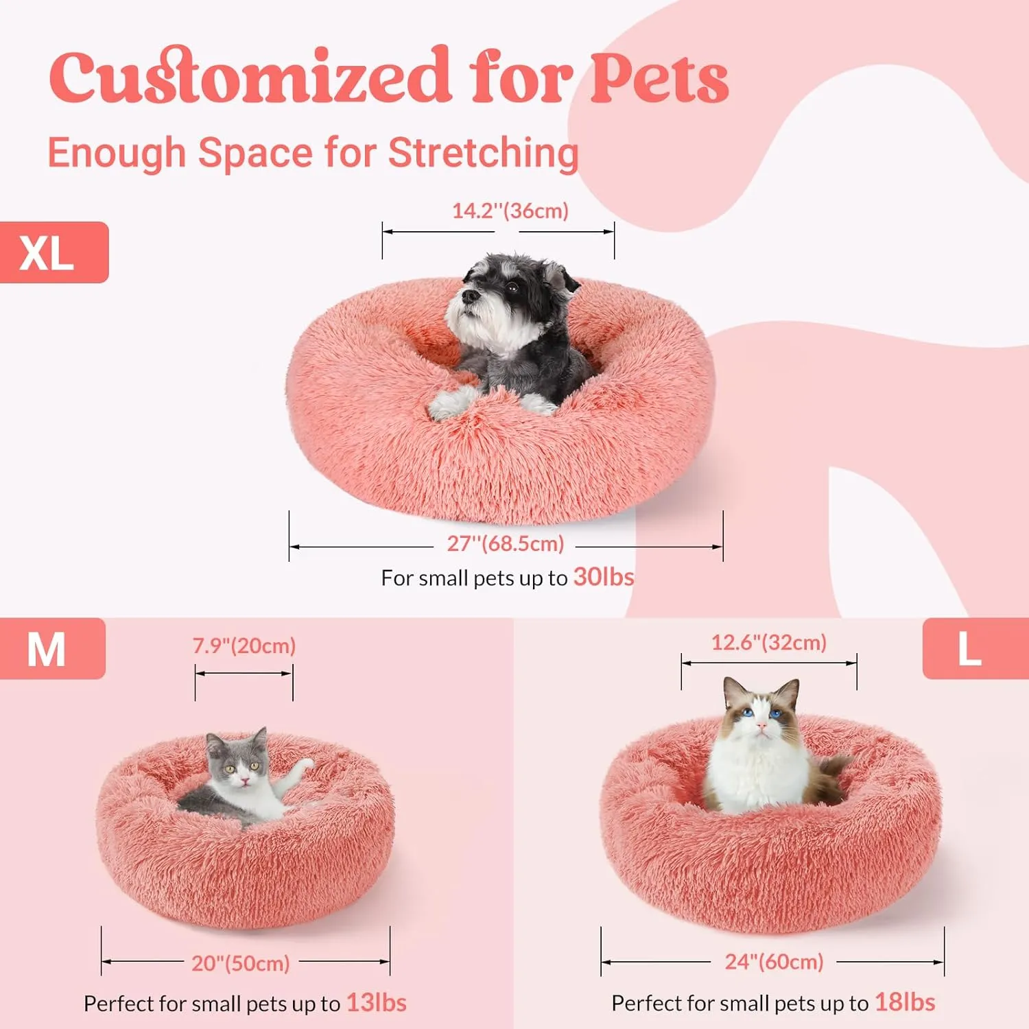 rabbitgoo Calming Dog Bed for Small Medium, 27 inches Pet Bed Machine Washable, Non-Slip Round Fluffy Plush Faux Fur, Soft Donut Cuddler Cushion for Small Dogs, Pink