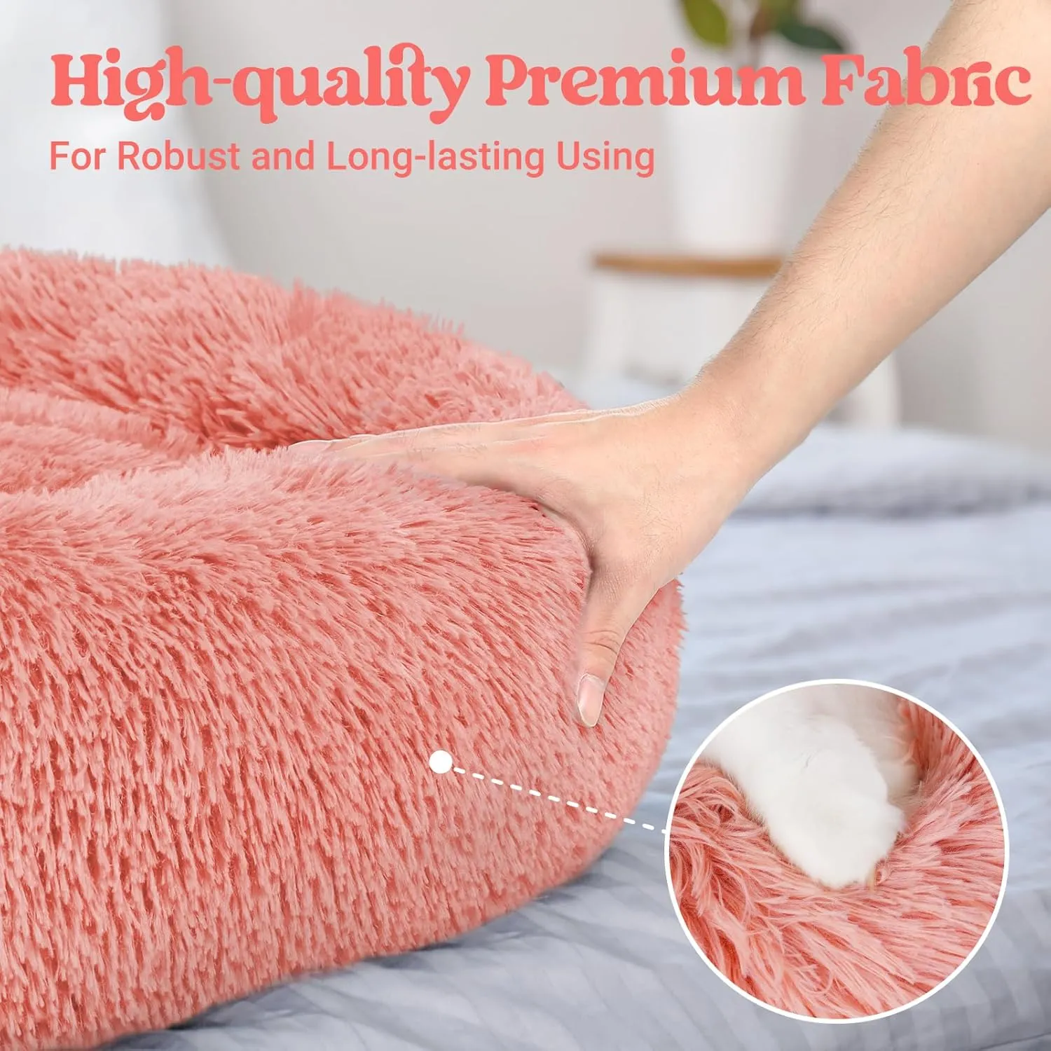 rabbitgoo Calming Dog Bed for Small Medium, 27 inches Pet Bed Machine Washable, Non-Slip Round Fluffy Plush Faux Fur, Soft Donut Cuddler Cushion for Small Dogs, Pink