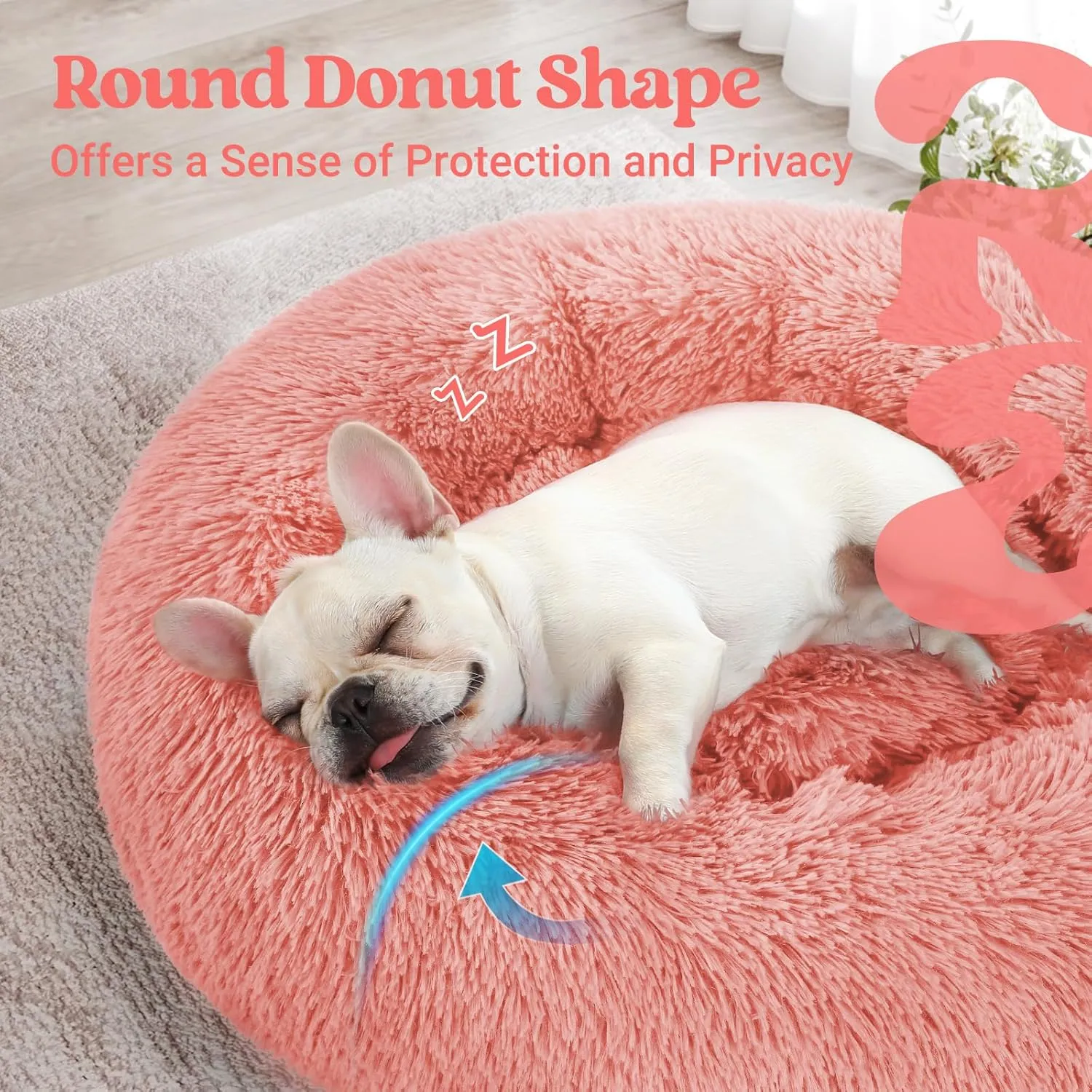 rabbitgoo Calming Dog Bed for Small Medium, 27 inches Pet Bed Machine Washable, Non-Slip Round Fluffy Plush Faux Fur, Soft Donut Cuddler Cushion for Small Dogs, Pink