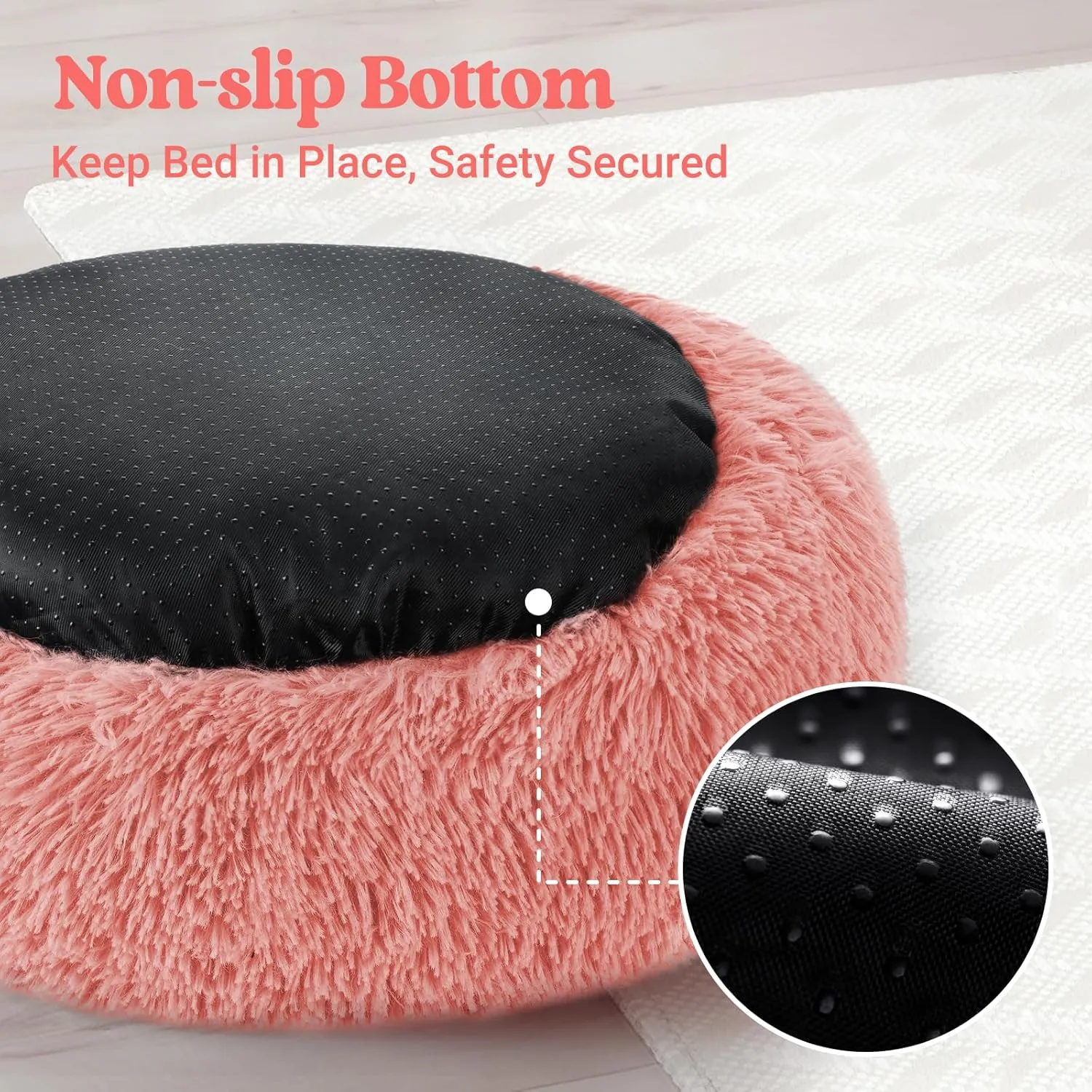 rabbitgoo Calming Dog Bed for Small Medium, 27 inches Pet Bed Machine Washable, Non-Slip Round Fluffy Plush Faux Fur, Soft Donut Cuddler Cushion for Small Dogs, Pink