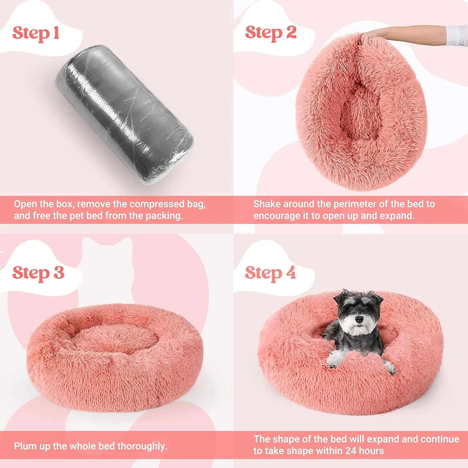 rabbitgoo Calming Dog Bed for Small Medium, 27 inches Pet Bed Machine Washable, Non-Slip Round Fluffy Plush Faux Fur, Soft Donut Cuddler Cushion for Small Dogs, Pink