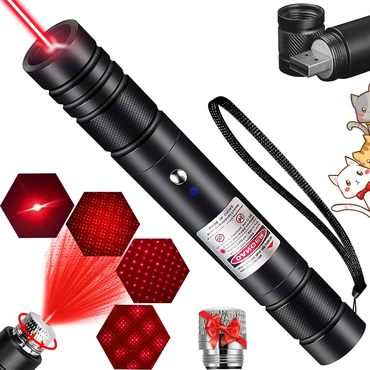 Red Laser Pointer Cat Toy, Red High Power Laser Pointer Long Range Strong Laser Light Pointer for Cats Dogs Toy Rechargeable Pointer Laser for Presentations Teaching Outdoor Cat Laser Toy