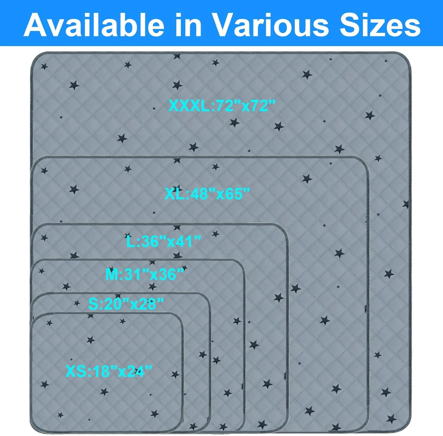 RIOUSSI Washable Pee Pads for Dogs, Reusable, Absorbent, Leakproof, Non Slip Pet Puppy Pads for Potty Training. Gray Stars, 18x24 Inch(2pack)