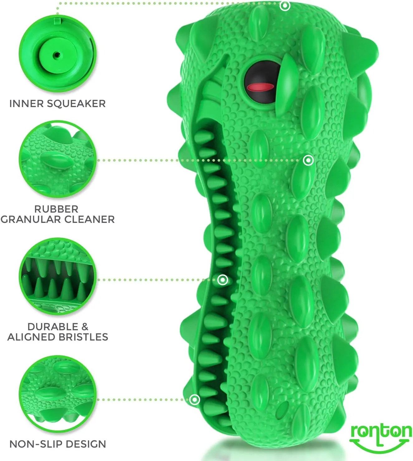 Ronton Cat Toothbrush - Durable Hard Rubber Cat Dental Care, Interactive Toothbrush Chew Toy (1 Pack Dino)