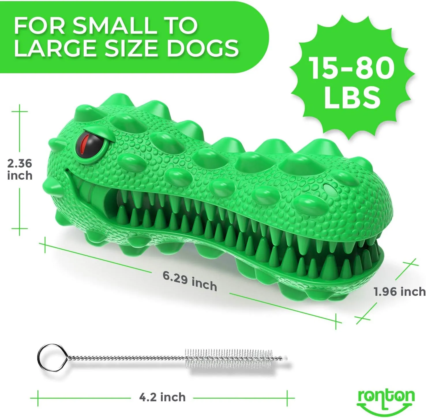 Ronton Cat Toothbrush - Durable Hard Rubber Cat Dental Care, Interactive Toothbrush Chew Toy (1 Pack Dino)