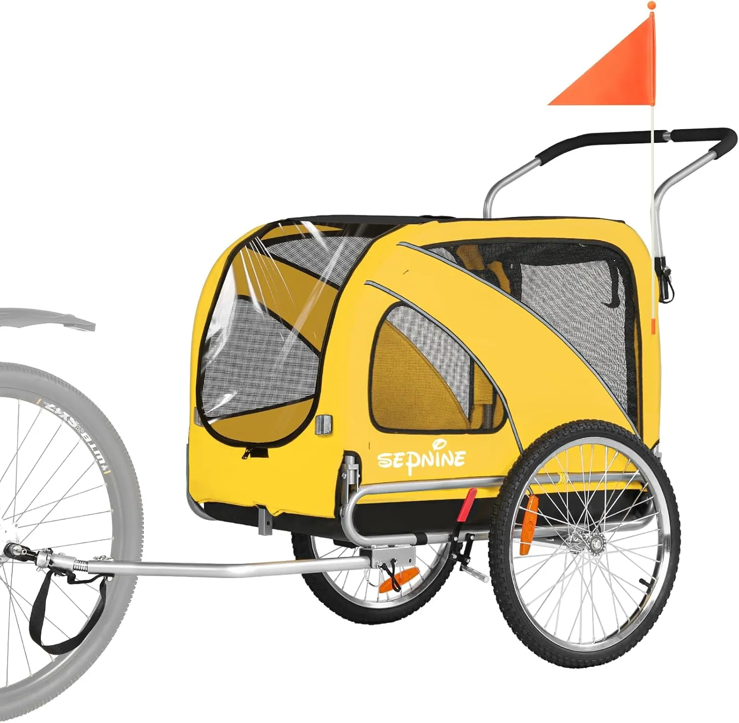 Sepnine 2 in 1 Pet Bicycle Trailer with a 6" Stroller Wheel Suitable for Small and Medium Dogs, Carrier Up to 66/88 LBS, Easy Folding Cart Frame, Quick Release Wheel, Universal Bicycle Coupler