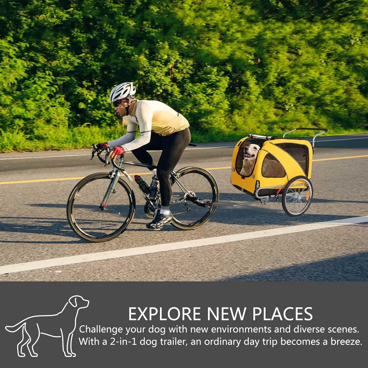 Sepnine 2 in 1 Pet Bicycle Trailer with a 6" Stroller Wheel Suitable for Small and Medium Dogs, Carrier Up to 66/88 LBS, Easy Folding Cart Frame, Quick Release Wheel, Universal Bicycle Coupler