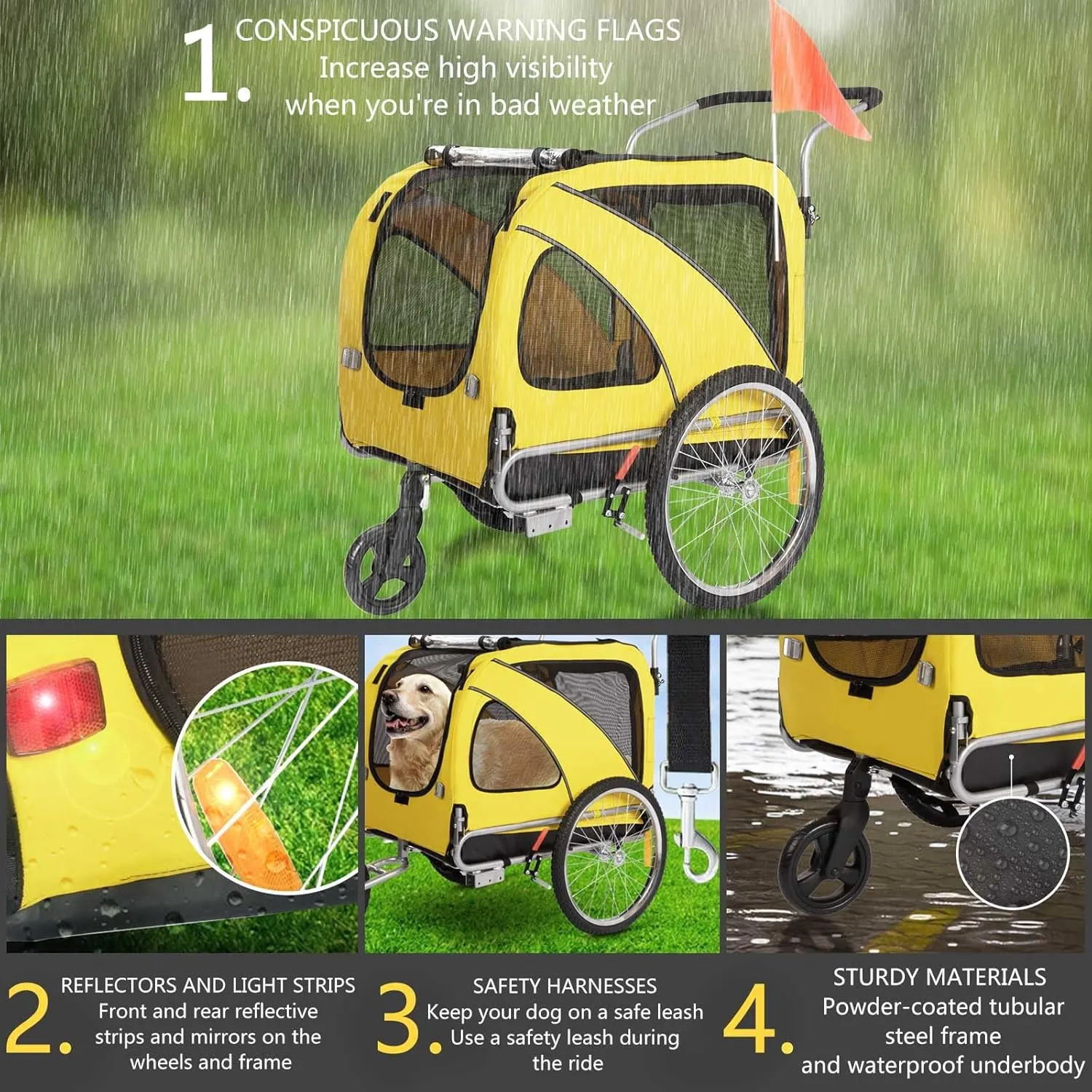 Sepnine 2 in 1 Pet Bicycle Trailer with a 6" Stroller Wheel Suitable for Small and Medium Dogs, Carrier Up to 66/88 LBS, Easy Folding Cart Frame, Quick Release Wheel, Universal Bicycle Coupler