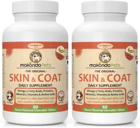 Skin and Coat Supplement with Fish Oil and Omega 3 for Dogs and Cats - Dog Itch Relief Pet Supplement for Shedding, Dry Itchy Skin and Allergies - Dog Allergy Treatment Vitamins (2-Pack, 120 Tabs)