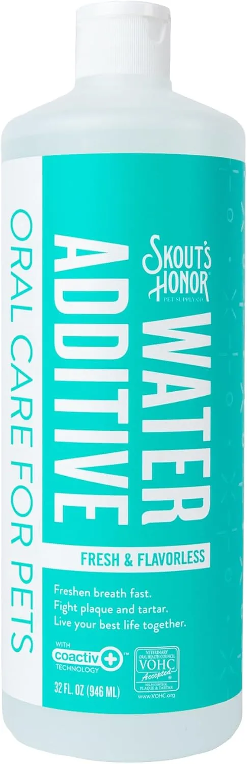 SKOUT'S HONOR Fresher Breath Flavorless Water Additive - VOHC Accepted for Tartar Control, Freshens Breath Fast, No Brushing Required, 32 oz