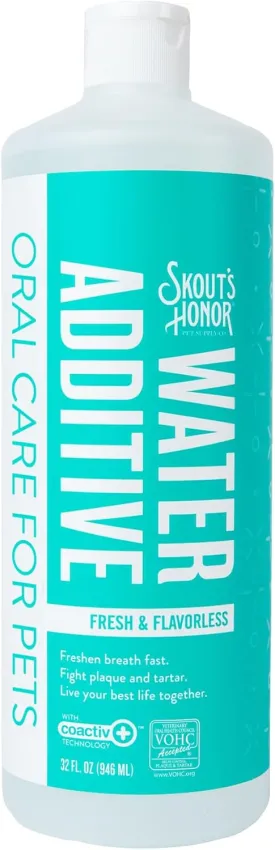 SKOUT'S HONOR Fresher Breath Flavorless Water Additive - VOHC Accepted for Tartar Control, Freshens Breath Fast, No Brushing Required, 32 oz