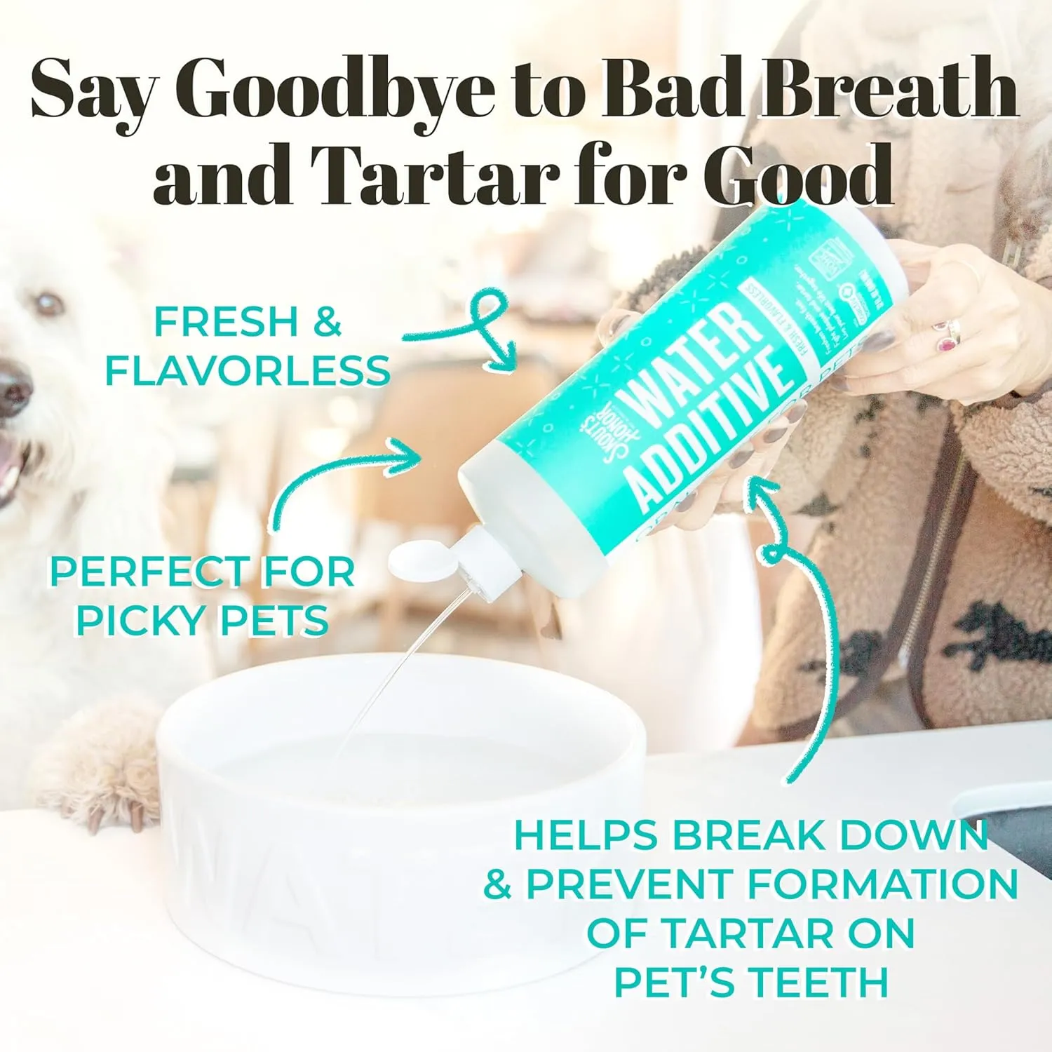 SKOUT'S HONOR Fresher Breath Flavorless Water Additive - VOHC Accepted for Tartar Control, Freshens Breath Fast, No Brushing Required, 32 oz