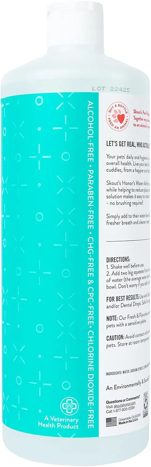 SKOUT'S HONOR Fresher Breath Flavorless Water Additive - VOHC Accepted for Tartar Control, Freshens Breath Fast, No Brushing Required, 32 oz
