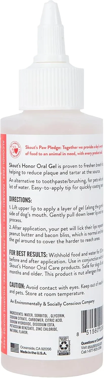 SKOUT'S HONOR Peanut Butter & Bacon Oral Gel - Fights Plaque and Tartar, Freshens Breath Fast, No Brushing Required, 4 oz