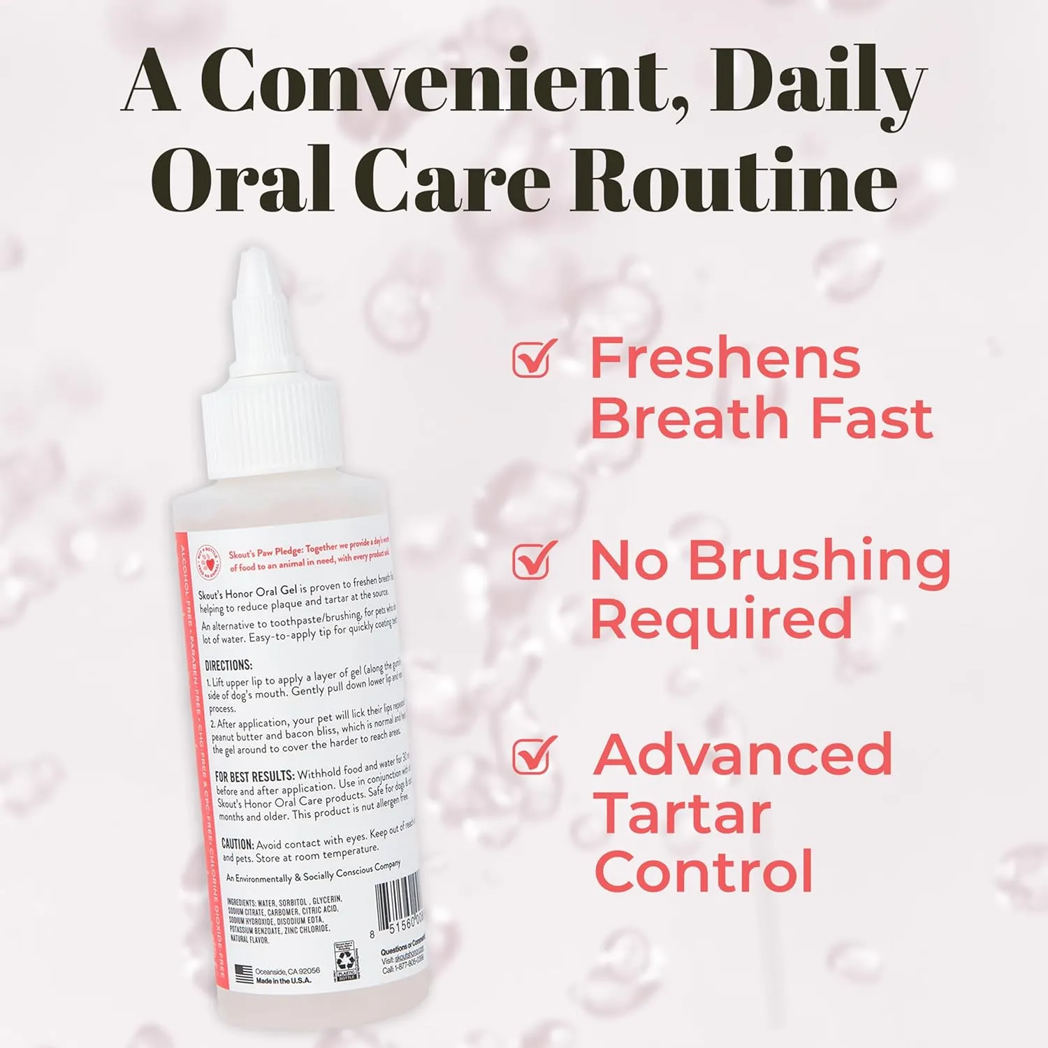 SKOUT'S HONOR Peanut Butter & Bacon Oral Gel - Fights Plaque and Tartar, Freshens Breath Fast, No Brushing Required, 4 oz