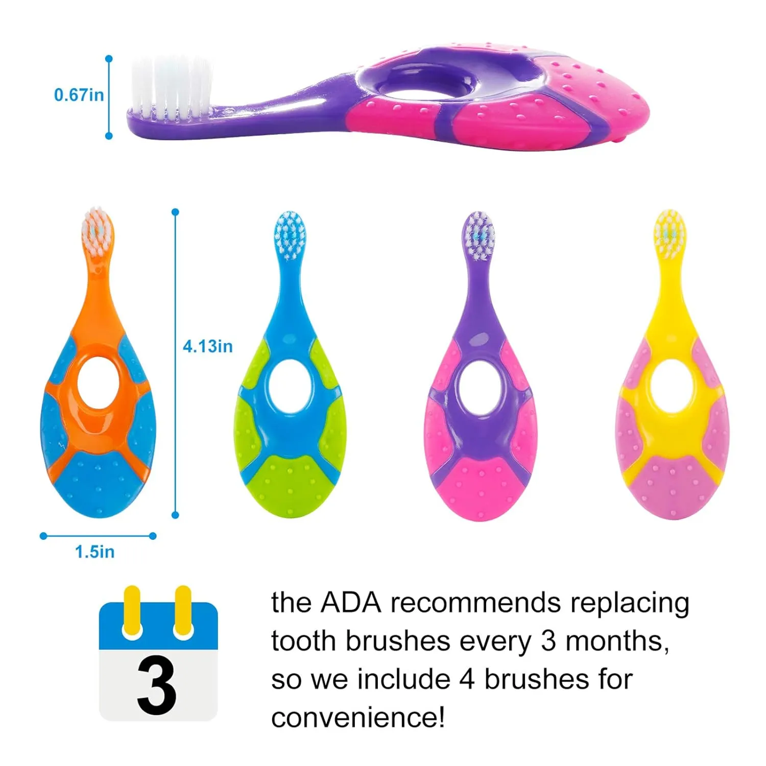 Slotic Baby Toothbrush for 0-2 Years, Safe and Sturdy, Toddler Oral Care Teether Brush, Extra Soft Bristle for Baby Teeth and Infant Gums, Dentist Recommended (4-Pack)
