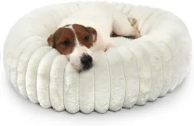 Small Dog Donut Washable Cute Puppy Bed, Round Orthopedic Corduroy Fleece Pet Snuggle for Large Cat, Small Breed 23 Inch, Cream