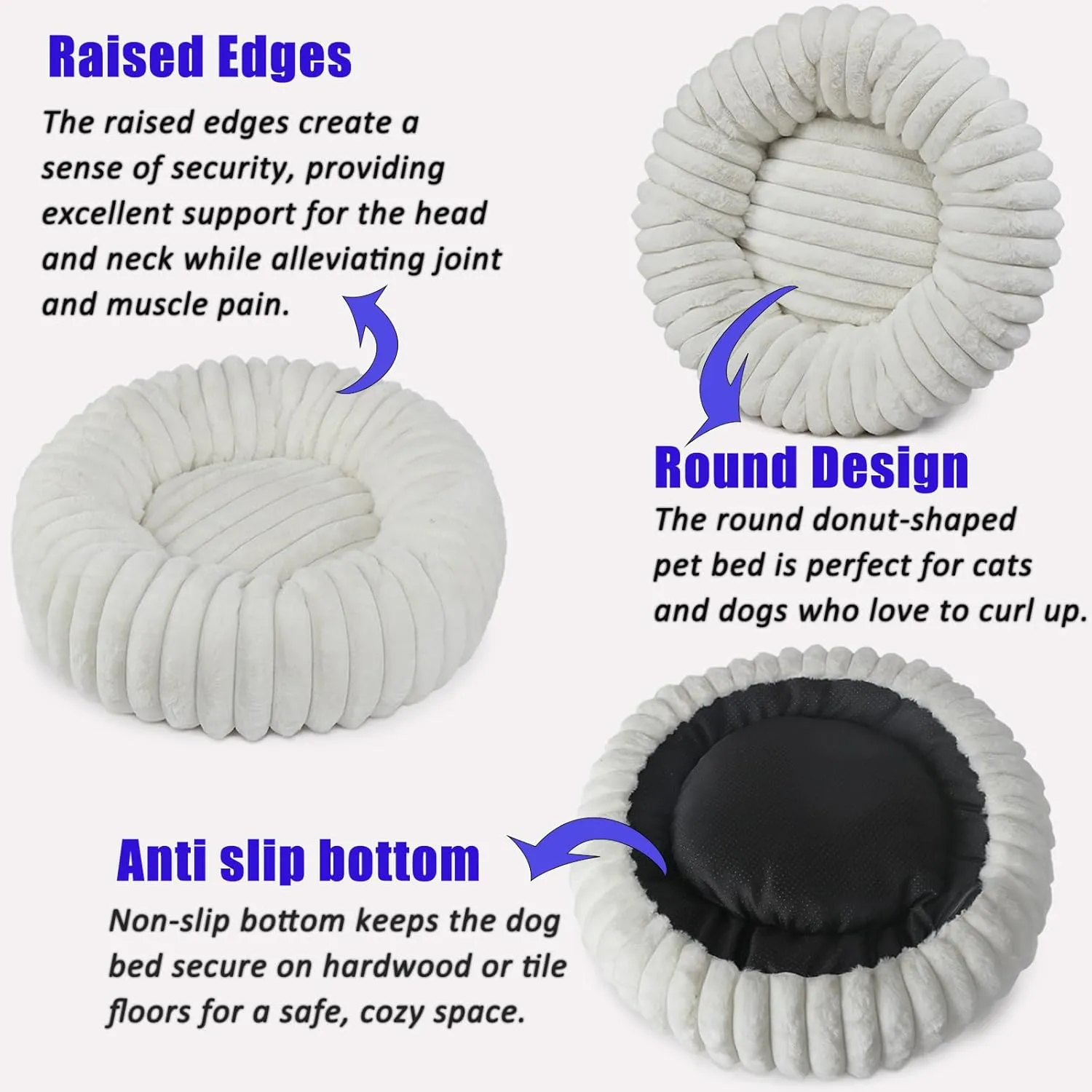 Small Dog Donut Washable Cute Puppy Bed, Round Orthopedic Corduroy Fleece Pet Snuggle for Large Cat, Small Breed 23 Inch, Cream